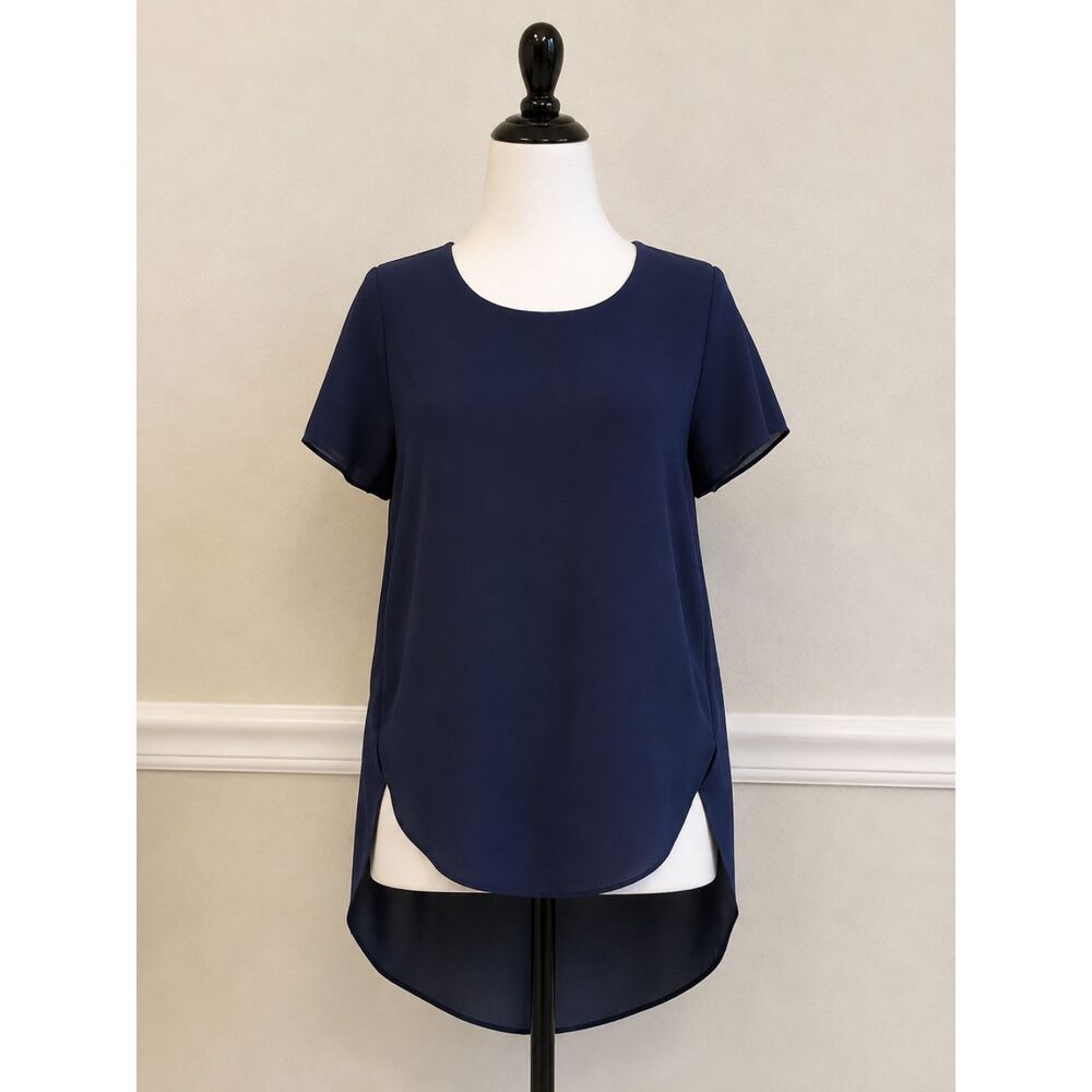 Collective Concepts Women’s Navy Blue High Low Blouse Tunic Top Size M